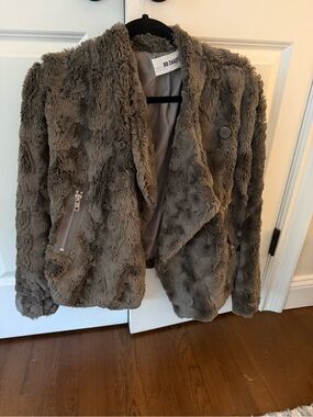 BB Dakota Taupe Faux Fur Open-Front Jacket